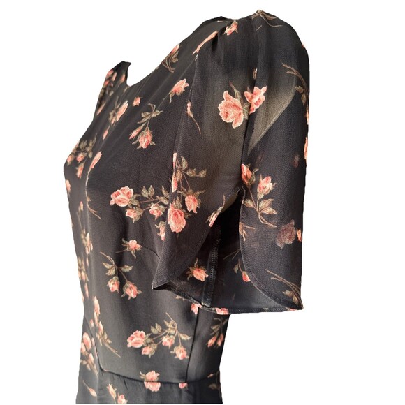 Reformation Size 6 Floral Print Gracie Ruched Sleeve Crepe Skater Mini Dress - Picture 12 of 16